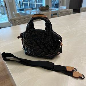 MZ Wallace Micro Sutton Black Lacquer Crossbody Handbag